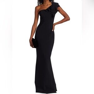 NWT! $1090 Chiara Boni Size US 8 • Black One Shoulder Nicolasa Long Gown Dress